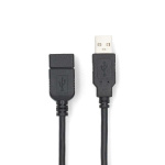 Nedis USB-kabel | USB 2.0 | USB-A Han | USB-A Hun | 480 Mbps | Nikkel belagt | 3.00 m | Rund | PVC | Sort | Label Nedis USB-kabel | USB 2.0 | USB-A Han | USB-A Hun | 480 Mbps | Nikkel belagt | 3.00 m | Rund | PVC | Sort | Label