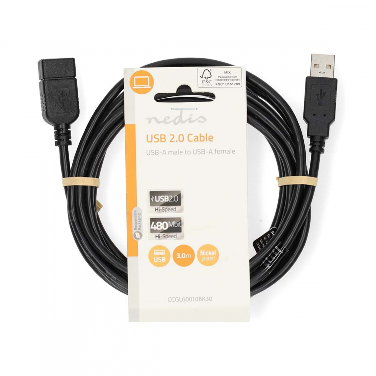 Nedis USB-kabel | USB 2.0 | USB-A Han | USB-A Hun | 480 Mbps | Nikkel belagt | 3.00 m | Rund | PVC | Sort | Label Nedis USB-kabel | USB 2.0 | USB-A Han | USB-A Hun | 480 Mbps | Nikkel belagt | 3.00 m | Rund | PVC | Sort | Label