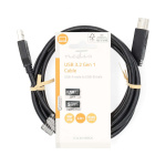 Nedis USB-kabel | USB 3.2 Gen 1 | USB-A Han | USB-B Han | 5 Gbps | Nikkel belagt | 2.00 m | Rund | PVC | Sort | Label Nedis USB-kabel | USB 3.2 Gen 1 | USB-A Han | USB-B Han | 5 Gbps | Nikkel belagt | 2.00 m | Rund | PVC | Sort | Label