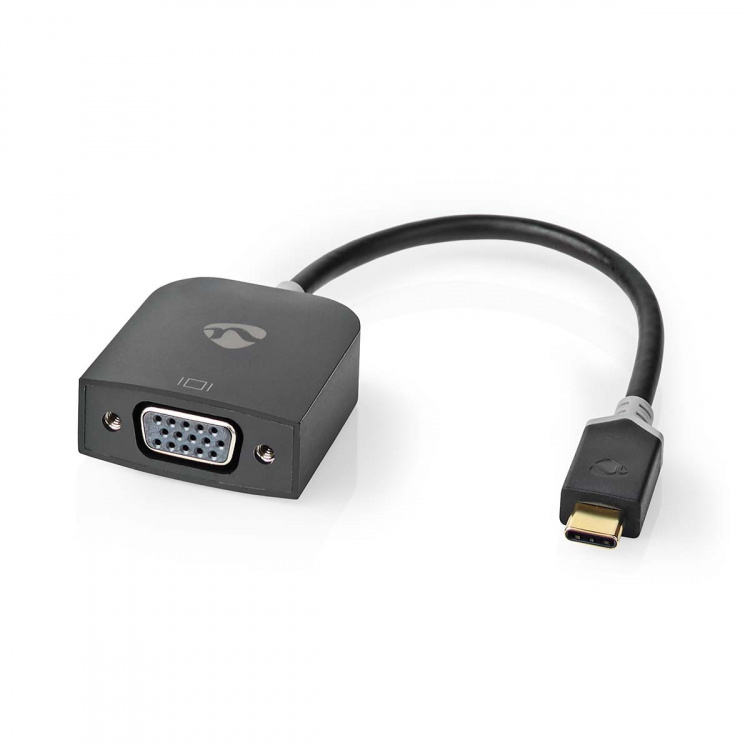 Nedis USB-C™ Adapter | USB 3.2 Gen 1 | USB-C™ Hann | VGA Hun 15p | 1920x1200 | 0.20 m | Rund | Gull belagt | PVC | Antrasitt | Vindusboks med Euro Lock