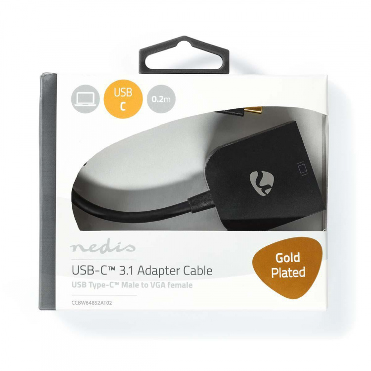 Nedis USB-C™ Adapter | USB 3.2 Gen 1 | USB-C™ Hann | VGA Hun 15p | 1920x1200 | 0.20 m | Rund | Gull belagt | PVC | Antrasitt | Vindusboks med Euro Lock