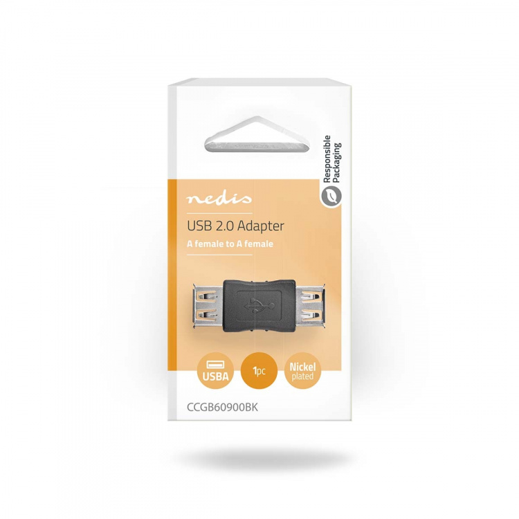 Nedis USB-A Adapter | USB 2.0 | USB-A Hun | USB-A Hun | 480 Mbps | Rund | Nikkel belagt | PVC | Sort | Boks