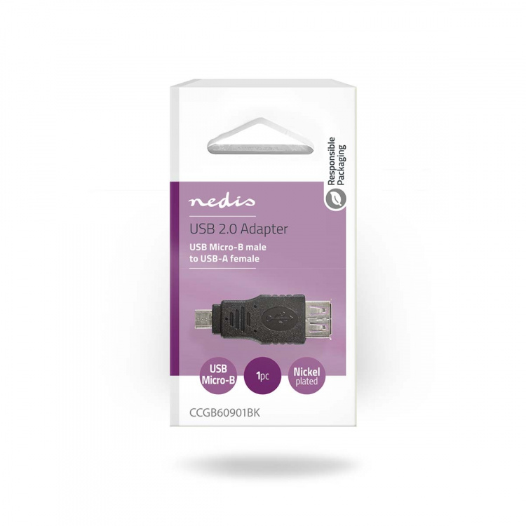 Nedis USB Mikro-B Adapter | USB 2.0 | USB Micro-B Han | USB-A Hun | 480 Mbps | Nikkel belagt | PVC | Sort | Blister Nedis USB Mikro-B Adapter | USB 2.0 | USB Micro-B Han | USB-A Hun | 480 Mbps | Nikkel belagt | PVC | Sort | Blister