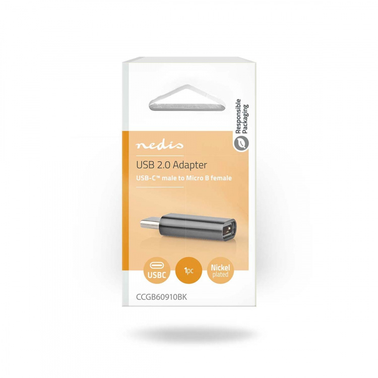 Nedis USB-C™ Adapter | USB 2.0 | USB-C™ Hann | USB Micro-B Hun | 480 Mbps | Rund | Nikkel belagt | Sort | Boks