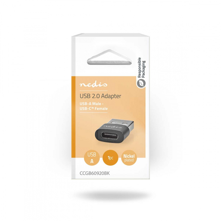 Nedis USB-A Adapter | USB 2.0 | USB-A Han | USB-C™ Hunn | 480 Mbps | Rund | Nikkel belagt | Sort | Boks Nedis USB-A Adapter | USB 2.0 | USB-A Han | USB-C™ Hunn | 480 Mbps | Rund | Nikkel belagt | Sort | Boks