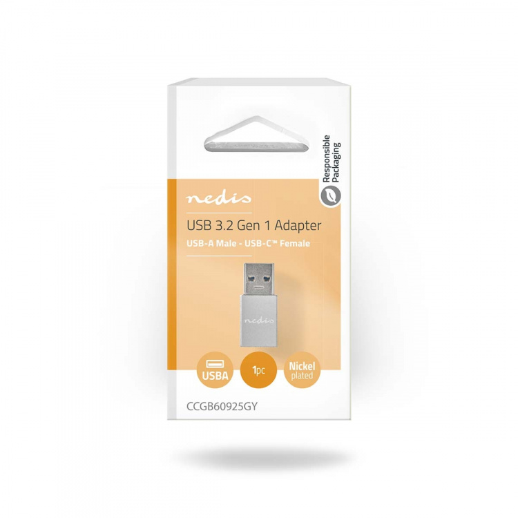 Nedis USB-A Adapter | USB 3.2 Gen 1 | USB-A Han | USB-C™ Hunn | 5 Gbps | Rund | Nikkel belagt | Sort | Boks