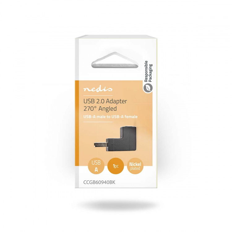 Nedis USB-A Adapter | USB 2.0 | USB-A Han | USB-A Hun | 480 Mbps | Rund | Nikkel belagt | PVC | Sort | Boks