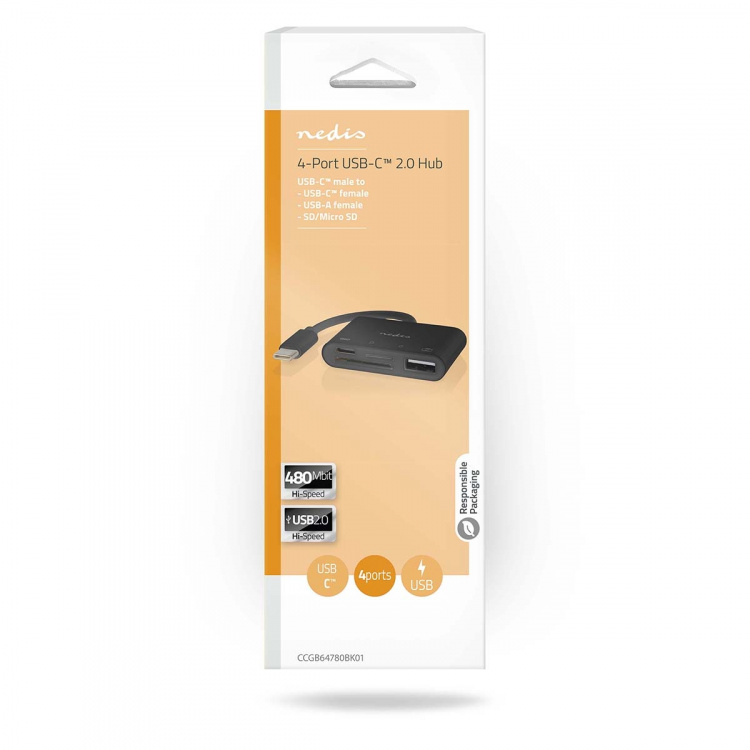 Nedis USB-hub | 1x USB-C™ | 1x USB A / 1x USB-C™ | 4-Port port(s) | USB 2.0 | USB-Strøm | SD & MicroSD