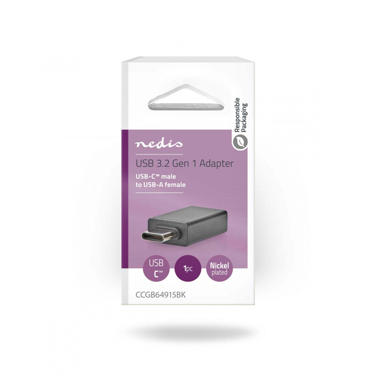 Nedis USB-C™ Adapter | USB 3.2 Gen 1 | USB-C™ Hann | USB-A Hun | 5 Gbps | OTG | Rund | Nikkel belagt | Sort | Boks Nedis USB-C™ Adapter | USB 3.2 Gen 1 | USB-C™ Hann | USB-A Hun | 5 Gbps | OTG | Rund | Nikkel belagt | Sort | Boks