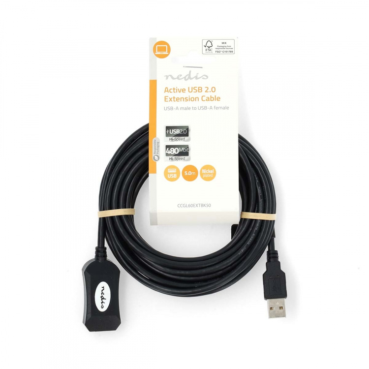 Nedis Aktiv USB-kabel | USB 2.0 | USB-A Han | USB-A Hun | 480 Mbps | 5.00 m | Rund | Nikkel belagt | PVC | Kobber | Label Nedis Aktiv USB-kabel | USB 2.0 | USB-A Han | USB-A Hun | 480 Mbps | 5.00 m | Rund | Nikkel belagt | PVC | Kobber | Label