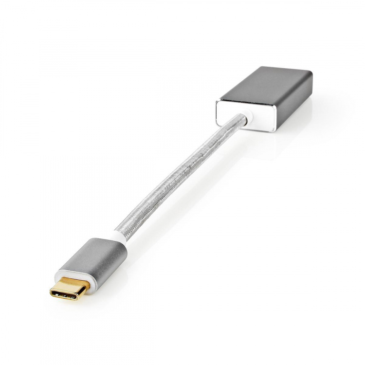 Nedis USB-C™ Adapter | USB 3.2 Gen 1 | USB-C™ Hann | DisplayPort Hun | 0.20 m | Rund | Gull belagt | Flettet / Nylon | Sølv | Deksel Vindusboks