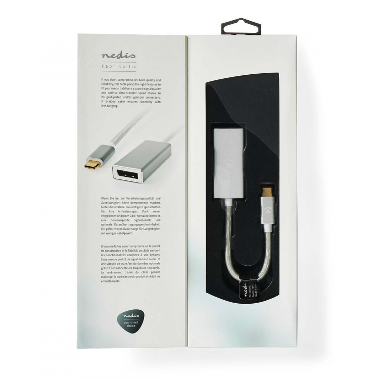 Nedis USB-C™ Adapter | USB 3.2 Gen 1 | USB-C™ Hann | DisplayPort Hun | 0.20 m | Rund | Gull belagt | Flettet / Nylon | Sølv | Deksel Vindusboks
