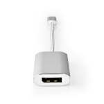 Nedis USB-C™ Adapter | USB 3.2 Gen 1 | USB-C™ Hann | DisplayPort Hun / USB-C™ Hunn | 4K@60Hz | Power delivery | 0.20 m | Rund | Gull belagt | Flettet / Nylon | Sølv | Deksel Vindusboks