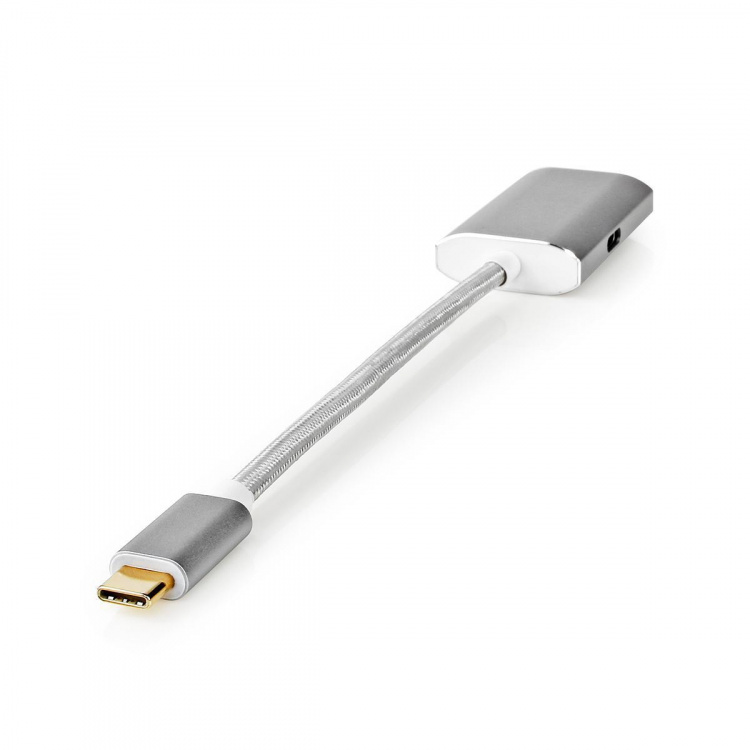 Nedis USB-C™ Adapter | USB 3.2 Gen 1 | USB-C™ Hann | DisplayPort Hun / USB-C™ Hunn | 4K@60Hz | Power delivery | 0.20 m | Rund | Gull belagt | Flettet / Nylon | Sølv | Deksel Vindusboks