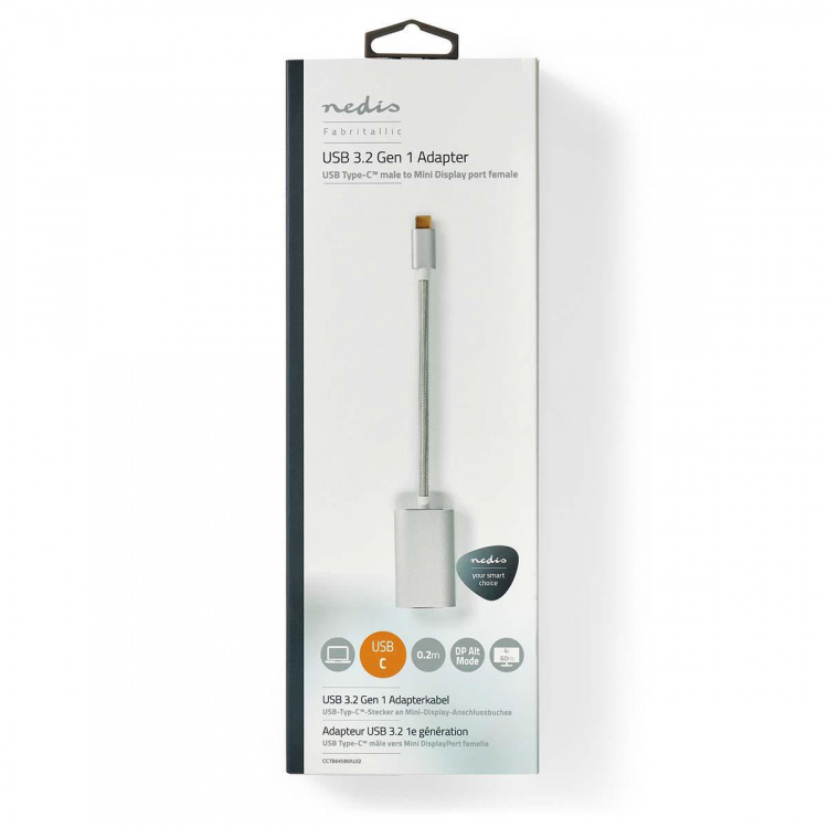Nedis USB-C™ Adapter | USB 3.2 Gen 1 | USB-C™ Hann | Mini DisplayPort Hun | Power delivery | 0.20 m | Rund | Gull belagt | Flettet / Nylon | Sølv | Deksel Vindusboks Nedis USB-C™ Adapter | USB 3.2 Gen 1 | USB-C™ Hann | Mini DisplayPort Hun | Power delivery | 0.20 m | Rund | Gull belagt | Flettet / Nylon | Sølv | Deksel Vindusboks