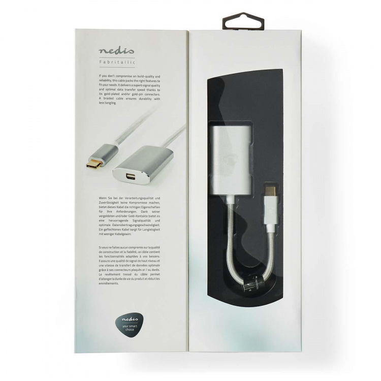 Nedis USB-C™ Adapter | USB 3.2 Gen 1 | USB-C™ Hann | Mini DisplayPort Hun | Power delivery | 0.20 m | Rund | Gull belagt | Flettet / Nylon | Sølv | Deksel Vindusboks Nedis USB-C™ Adapter | USB 3.2 Gen 1 | USB-C™ Hann | Mini DisplayPort Hun | Power delivery | 0.20 m | Rund | Gull belagt | Flettet / Nylon | Sølv | Deksel Vindusboks