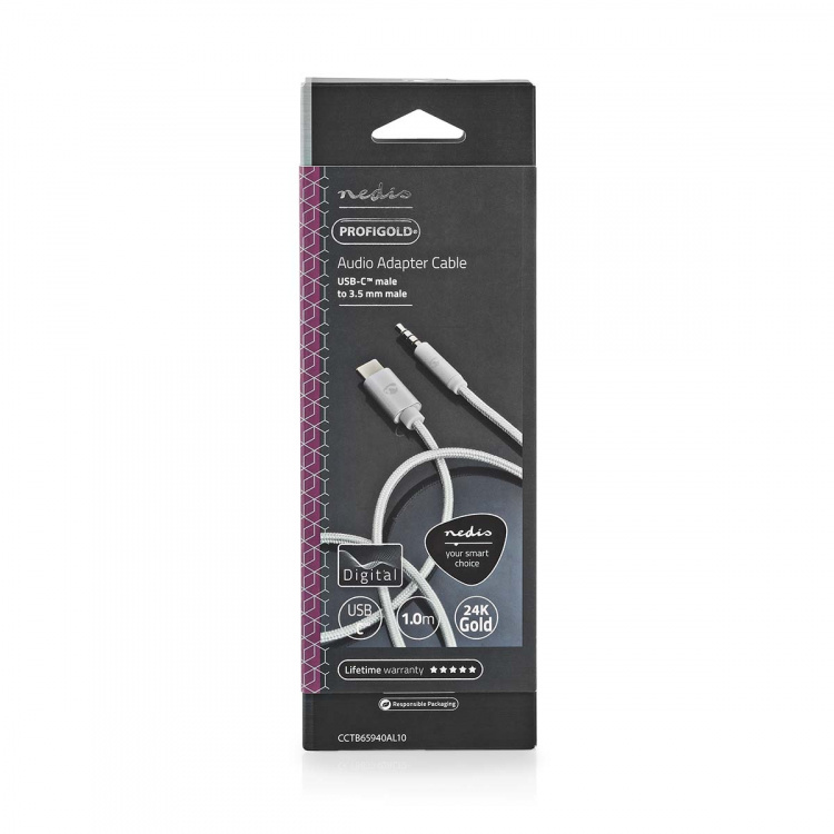 Nedis USB-C™ Adapter | USB 2.0 | USB-C™ Hann | 3.5 mm Han | 1.00 m | Rund | Gull belagt | Flettet / Nylon | Aluminium | Deksel Vindusboks Nedis USB-C™ Adapter | USB 2.0 | USB-C™ Hann | 3.5 mm Han | 1.00 m | Rund | Gull belagt | Flettet / Nylon | Aluminium | Deksel Vindusboks
