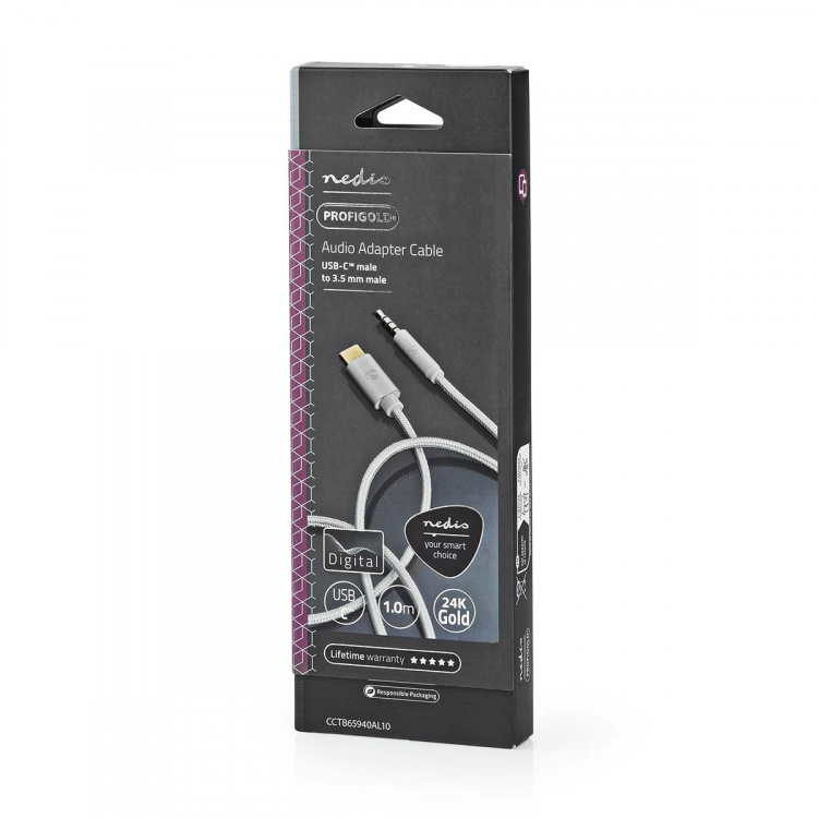 Nedis USB-C™ Adapter | USB 2.0 | USB-C™ Hann | 3.5 mm Han | 1.00 m | Rund | Gull belagt | Flettet / Nylon | Aluminium | Deksel Vindusboks Nedis USB-C™ Adapter | USB 2.0 | USB-C™ Hann | 3.5 mm Han | 1.00 m | Rund | Gull belagt | Flettet / Nylon | Aluminium | Deksel Vindusboks