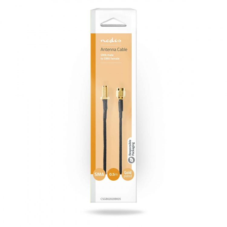 Nedis Antennekabel | SMA Hun | SMA Han | Gull belagt | 50 Ohm | Singel Skjermet | 0.50 m | Rund | Flettet | Sort | Boks