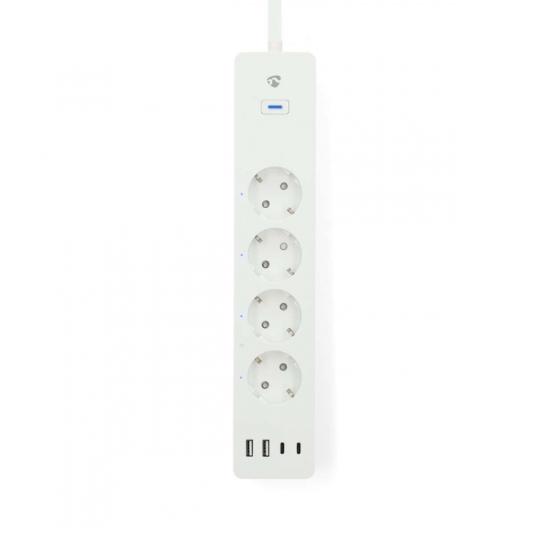 Nedis SmartLife Power Strip | 2x USB-A / 2x USB-C™ / 4x plug with earth contact (CEE 7/3) | 16 A | 3680 W | 2.00 m | 0 - 55 °C | Android™ / IOS | Hvit