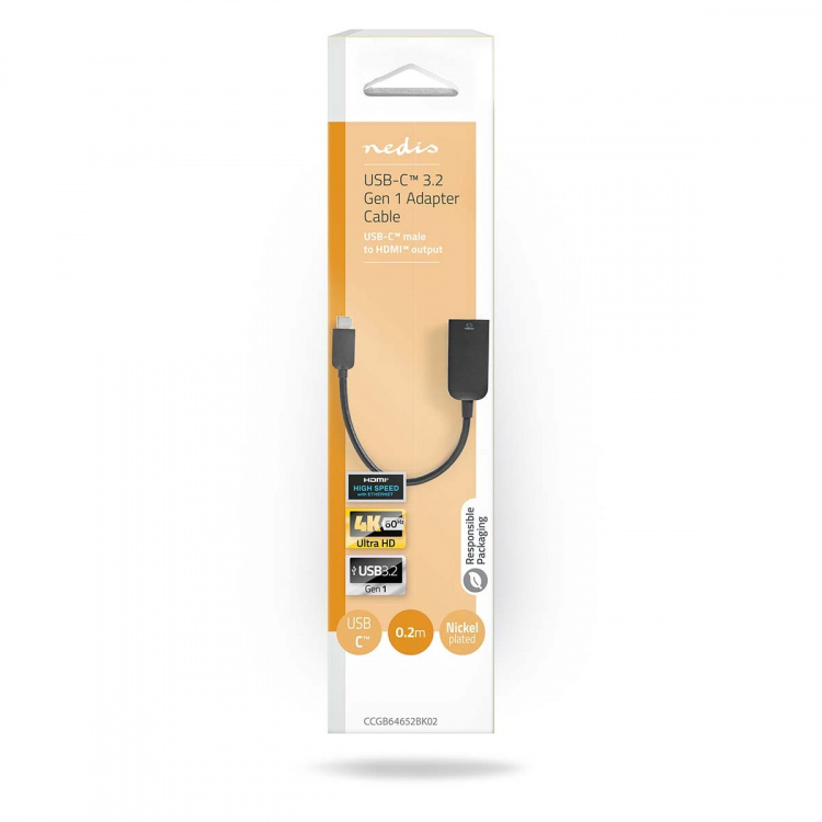 Nedis USB-C™ Adapter | USB 3.2 Gen 1 | USB-C™ Hann | HDMI™ Output | 4K@60Hz | 0.20 m | Rund | Nikkel belagt | PVC | Sort | Boks Nedis USB-C™ Adapter | USB 3.2 Gen 1 | USB-C™ Hann | HDMI™ Output | 4K@60Hz | 0.20 m | Rund | Nikkel belagt | PVC | Sort | Boks