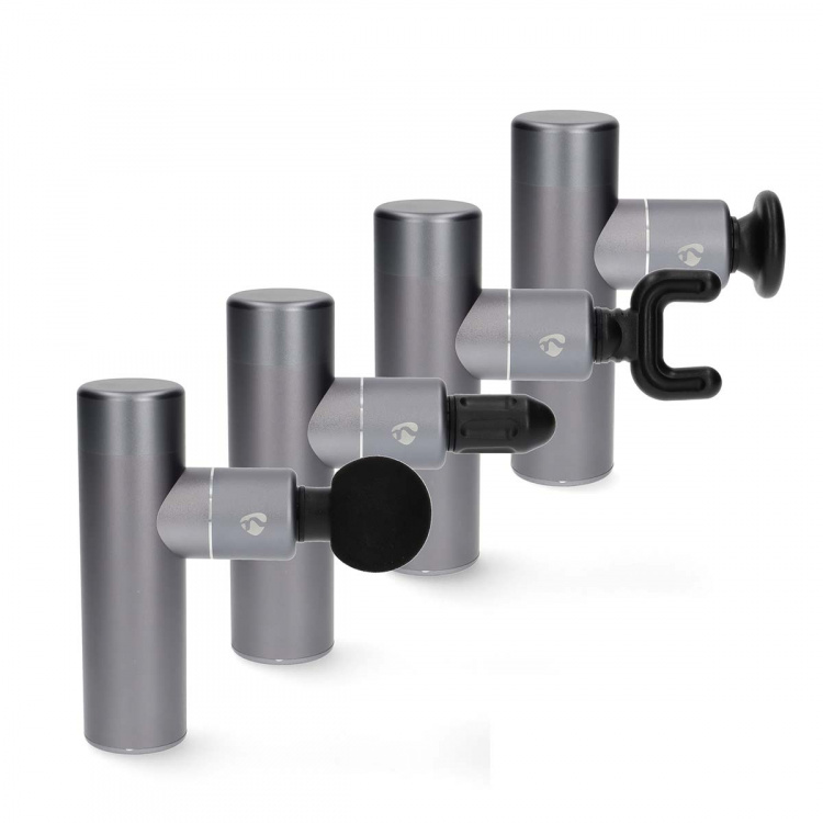 Nedis SmartLife Sports Massasje Pistol | Accu drevet | Oppladningsbar | 5 Massage Modes | Flatt hode / Konisk hode / Sfærisk hode / Snøreveske / U-formet hode | Mørk Grå