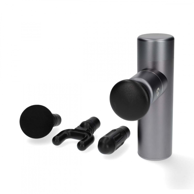 Nedis SmartLife Sports Massasje Pistol | Accu drevet | Oppladningsbar | 5 Massage Modes | Flatt hode / Konisk hode / Sfærisk hode / Snøreveske / U-formet hode | Mørk Grå