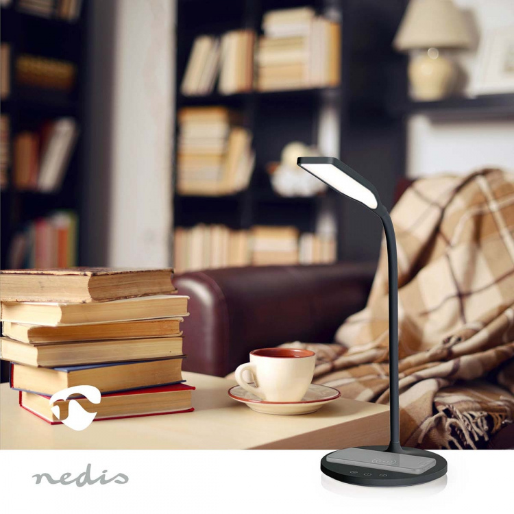 Nedis LED-lampe med trådløs lader | Dimmer - På produkt | LED / Qi | 15 W | Med dimming | Kald Hvit / Natural Hvit / Varm Hvit | 2700 - 6500 K