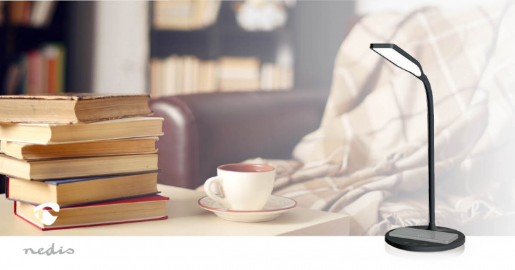 Nedis LED-lampe med trådløs lader | Dimmer - På produkt | LED / Qi | 15 W | Med dimming | Kald Hvit / Natural Hvit / Varm Hvit | 2700 - 6500 K