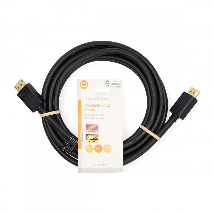 Nedis Displayport-kabel | DisplayPort Han | DisplayPort Han | 8K@60Hz | Gull belagt | 3.00 m | Rund | PVC | Sort | Label Nedis Displayport-kabel | DisplayPort Han | DisplayPort Han | 8K@60Hz | Gull belagt | 3.00 m | Rund | PVC | Sort | Label