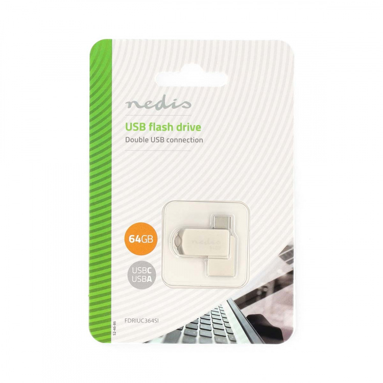Nedis Minnepenn | 64 GB | USB-A / USB-C™ | Les hastighet: 90 MB/s | Skrive hastighet: 20 MB/s Nedis Minnepenn | 64 GB | USB-A / USB-C™ | Les hastighet: 90 MB/s | Skrive hastighet: 20 MB/s