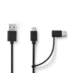 Nedis 2 i en kabel | USB 2.0 | USB-A Han | USB Micro-B Han / USB-C™ Hann | 480 Mbps | 1.00 m | Nikkel belagt | Rund | PVC | Sort | Label