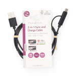Nedis 2 i en kabel | USB 2.0 | USB-A Han | USB Micro-B Han / USB-C™ Hann | 480 Mbps | 1.00 m | Nikkel belagt | Rund | PVC | Sort | Label