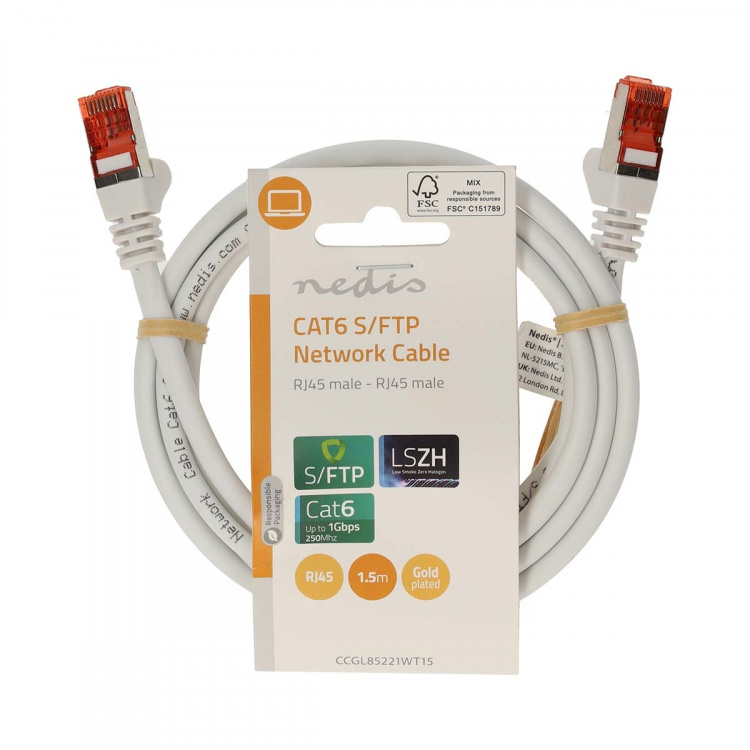 Nedis CAT6 Nettverkskabel | RJ45 Han | RJ45 Han | S/FTP | 1.50 m | Rund | LSZH | Hvit | Label Nedis CAT6 Nettverkskabel | RJ45 Han | RJ45 Han | S/FTP | 1.50 m | Rund | LSZH | Hvit | Label