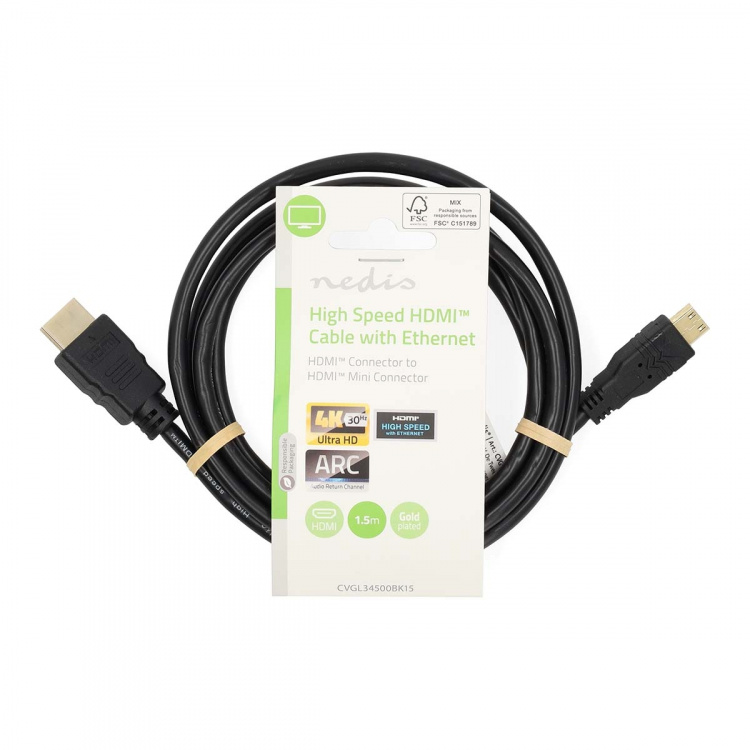 Nedis High Speed HDMI ™ kabel med Ethernet | HDMI ™ -kontakt | HDMI ™ minikontakt | 4K@30Hz | 10.2 Gbps | 1.50 m | Rund | PVC | Sort | Label Nedis High Speed HDMI ™ kabel med Ethernet | HDMI ™ -kontakt | HDMI ™ minikontakt | 4K@30Hz | 10.2 Gbps | 1.50 m | Rund | PVC | Sort | Label