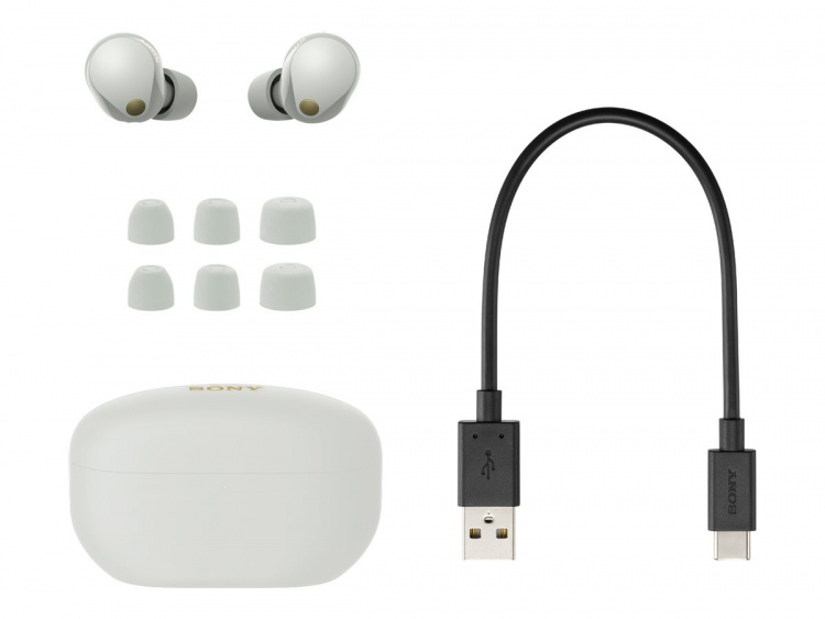 Sony WF-1000XM5 True Wireless-hodetelefoner i sølv Sony WF-1000XM5 True Wireless-hodetelefoner i sølv