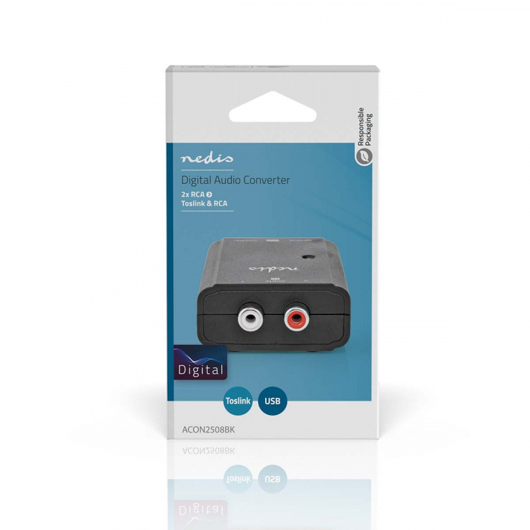 Nedis Digital Audio Converter | 1-veis | Inngang for lyd-/video-/datatilkoblinger: 2x RCA Male | Utgang for lyd-/video-/datatilkoblinger: 1x S/PDIF (RCA) Female / 1x TosLink Female | Manuell | Sort