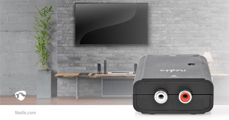 Nedis Digital Audio Converter | 1-veis | Inngang for lyd-/video-/datatilkoblinger: 2x RCA Male | Utgang for lyd-/video-/datatilkoblinger: 1x S/PDIF (RCA) Female / 1x TosLink Female | Manuell | Sort