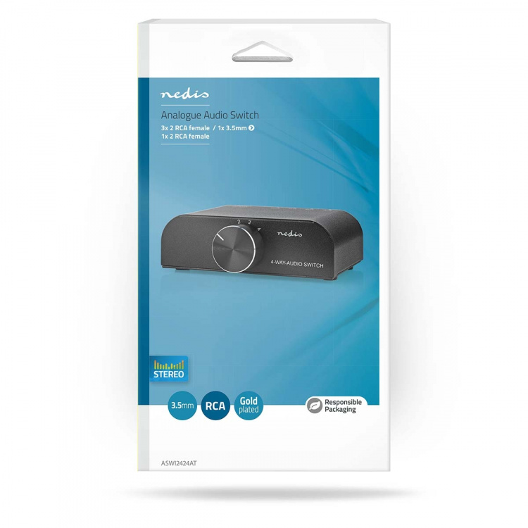 Nedis Analog Audio Switch | 4-Port port(s) | Inngang for lyd-/video-/datatilkoblinger: 1x 3.5 mm Audio Input / 3x (2x RCA Female) | Utgang for lyd-/video-/datatilkoblinger: 1x (2x RCA Female) | Manuell | Metall | Antrasitt Nedis Analog Audio Switch | 4-Port port(s) | Inngang for lyd-/video-/datatilkoblinger: 1x 3.5 mm Audio Input / 3x (2x RCA Female) | Utgang for lyd-/video-/datatilkoblinger: 1x (2x RCA Female) | Manuell | Metall | Antrasitt