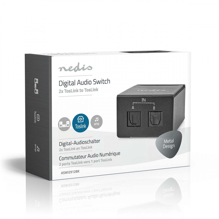Nedis Digital Audio Switch | 2-veis | Inngang for lyd-/video-/datatilkoblinger: DC Power / 2x TosLink | Utgang for lyd-/video-/datatilkoblinger: TosLink Female | Bryter / Manuell | Metall | Sort Nedis Digital Audio Switch | 2-veis | Inngang for lyd-/video-/datatilkoblinger: DC Power / 2x TosLink | Utgang for lyd-/video-/datatilkoblinger: TosLink Female | Bryter / Manuell | Metall | Sort