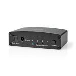 Nedis Digital Audio Switch | 4-veis | Inngang for lyd-/video-/datatilkoblinger: DC Power / 4x TosLink | Utgang for lyd-/video-/datatilkoblinger: TosLink Female | Fjernkontroll / Manuell / Trykk på knappen | Metall | Sort
