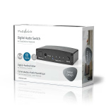Nedis Digital Audio Switch | 4-veis | Inngang for lyd-/video-/datatilkoblinger: DC Power / 4x TosLink | Utgang for lyd-/video-/datatilkoblinger: TosLink Female | Fjernkontroll / Manuell / Trykk på knappen | Metall | Sort