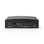 Nedis Digital Audio Switch | 4-veis | Inngang for lyd-/video-/datatilkoblinger: DC Power / 4x TosLink | Utgang for lyd-/video-/datatilkoblinger: TosLink Female | Fjernkontroll / Manuell / Trykk på knappen | Metall | Sort