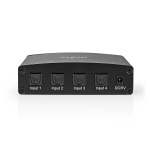 Nedis Digital Audio Switch | 4-veis | Inngang for lyd-/video-/datatilkoblinger: DC Power / 4x TosLink | Utgang for lyd-/video-/datatilkoblinger: TosLink Female | Fjernkontroll / Manuell / Trykk på knappen | Metall | Sort