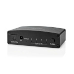 Nedis Digital Audio Switch | 4-veis | Inngang for lyd-/video-/datatilkoblinger: DC Power / 4x TosLink | Utgang for lyd-/video-/datatilkoblinger: TosLink Female | Fjernkontroll / Manuell / Trykk på knappen | Metall | Sort