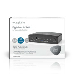 Nedis Digital Audio Switch | 4-veis | Inngang for lyd-/video-/datatilkoblinger: DC Power / 4x TosLink | Utgang for lyd-/video-/datatilkoblinger: TosLink Female | Fjernkontroll / Manuell / Trykk på knappen | Metall | Sort