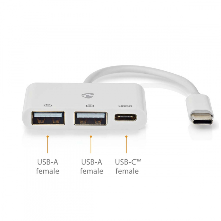 Nedis USB-hub | 1x USB-C™ | 1x USB-C™ / 2x USB 2.0 A Female | 3-Port port(s) | USB-Strøm