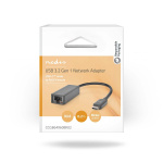 Nedis USB-nettverkskort | USB 3.2 Gen 1 | 2.5 Gbps | USB-C™ Hann | RJ45 Hun | 0.20 m | Rund | Nikkel belagt | Fortinnet Kobber | Sort | Boks