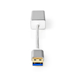 Nedis USB-nettverkskort | USB 3.2 Gen 1 | 1 Gbps | USB-A Han | RJ45 Hun | 0.20 m | Rund | Gull belagt | Bare kobber | Sølv | Deksel Vindusboks