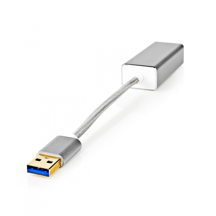 Nedis USB-nettverkskort | USB 3.2 Gen 1 | 1 Gbps | USB-A Han | RJ45 Hun | 0.20 m | Rund | Gull belagt | Bare kobber | Sølv | Deksel Vindusboks